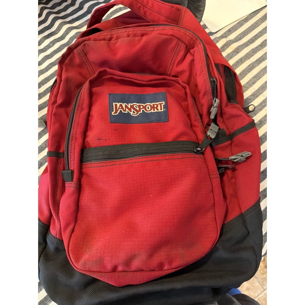 JanSport Backpack Red Black Two Tone Classic School Travel Daypack Bag